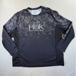 Huk Fishing Men's Black 3XL Camo Print Performance Fishing Pullover Shirt Top
